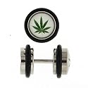 Stainless Steel Fake Plug with Marijuana Logo - 16g Wire - 0g Fake Plug - Sold as a Pair