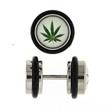 Stainless Steel Fake Plug with Marijuana Logo - 16g Wire - 0g Fake Plug - Sold as a Pair