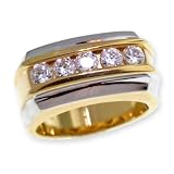 SAVE 70% Diamond Cut Signity Stone Cubic Zirconia in Sterling Silver Channel set Ring with Vermeil accents by Designer Michael Valitutti- OVERSTOCK Clearance Sale!