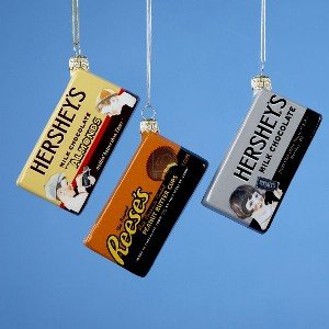 HERSHEYS CANDY BAR ORNAMENTS – 4″ GLASS VINTAGE CANDY BAR SET OF 3 – Christmas Ornament