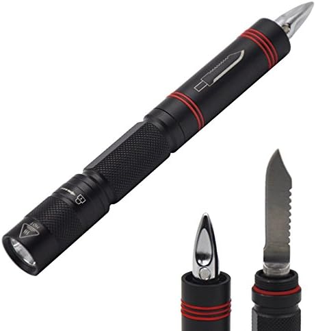 Tactical Flashlight Knife - Prestar Multifunctional Self Defense Survival Knife with Rechargeable Adjustable Cree LED Flashlight Torch for Vehicle Hunting Camping Outdoor (Battery not Included)