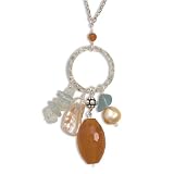 16 + 2 Inch Extension Necklace with Carnelian, Apatite, Aquamarine and Cultured Freshwater Pearls