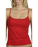 Bella Ladies Cotton/Spandex Spaghetti Strap Camisole Top Tee T-Shirt - Red