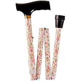 Duro-Med Adjustable Folding Fancy Cane with Derby Top Wood Handle and Rubber Tips, Beige Floral