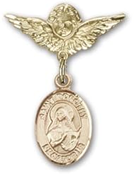 14kt Gold Baby Badge with St. Dorothy Charm and Angel w/Wings Badge Pin