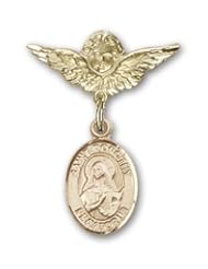 Gold Filled Baby Badge with St. Dorothy Charm and Angel with Wings Badge Pin