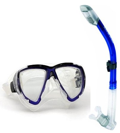 Cressi Big Eyes Snorkeling Dive Mask with 100% Dry Snorkel Set, Blue