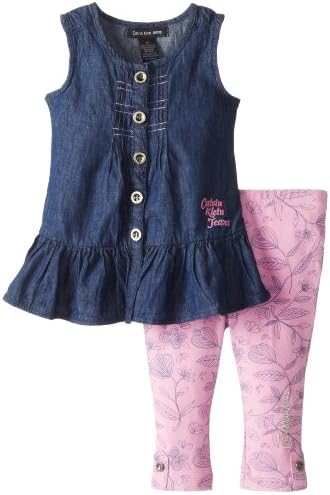 Calvin Klein Girls 2-6X Button Up Chambray Tunic Set with Leggings