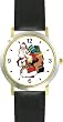 Santa Claus with Bag of Presents Christmas Theme - WATCHBUDDY&reg; DELUXE TWO-TONE THEME WATCH - Arabic Numbers - Black Leather Strap-Size-Large ( Men's Size or Jumbo Women's Size )