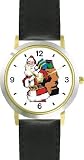 Santa Claus with Bag of Presents Christmas Theme - WATCHBUDDY&reg; DELUXE TWO-TONE THEME WATCH - Arabic Numbers - Black Leather Strap-Size-Large ( Men's Size or Jumbo Women's Size )