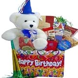 Happy Birthday Wishpets Teddy Bear Gourmet Food Gift Basket - SCHEDULE YOUR DELIVERY DAY!