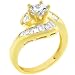 J Goodin R07943G-C01-07 14K Gold Bonded Wedding Band with a Round Prong set CZ Flanked by Channel Set Emerald Cut CZ in Goldtone