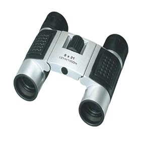 GSI Super Quality 8x21 Compact Folding Roof Prism Binoculars - Silver - Case and Cleaning Cloth Included - For Sports, Concerts, Surveillance, Travel Etc.