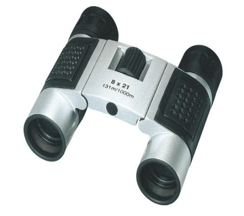 GSI Super Quality 8x21 Compact Folding Roof Prism Binoculars - Silver - Case and Cleaning Cloth Included - For Sports, Concerts, Surveillance, Travel Etc.
