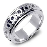 CAEL 14K White Gold Celtic Style Pattern Wedding Band Ring
