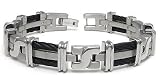Men's Grey Titanium Black Twisted Cable Link Bracelet (Length 7