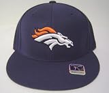 Size 7 1/8 Navy NFL Denver Broncos 3D Logo Fitted Flat Bill Cap / Hat