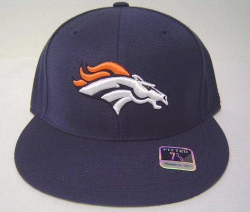 Size 7 1/8 Navy NFL Denver Broncos 3D Logo Fitted Flat Bill Cap / Hat