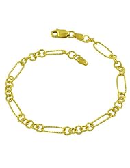 14 Karat Yellow Gold 4.3-mm Fancy Textured 5+1 Link Bracelet (7.5 Inch)