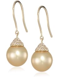 Baggins Yellow Gold with Diamond Cap Golden South Sea Pearl Dangle Earrings