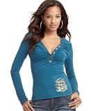 Apple Bottoms Juniors Plus - Apple Bottoms Plus Size Ribbed Henley Top with Screen Print