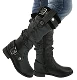 Spy Love Buy New Biker Leather Style Flat Wide Calf Boots
