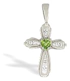 14K White Gold Genuine Heart Peridot and Diamond Cross Pendant
