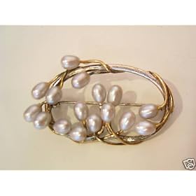 MICHOU Pin Brooch Sterling silver 925 22k gold vermeil grey gray pearl