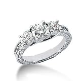 Search : 14K White Gold Three Stone Ring - 1.20CT Round Cut Diamond Ring(H-I Color, I1 Clarity), All Sizes Available