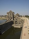 IMAGE OF The Jahaz Mahal or Ships Palace in the Royal Enclave, Mandu, Madhya Pradesh State, India Stretched Canvas Poster Print by R H Productions , 30x40
