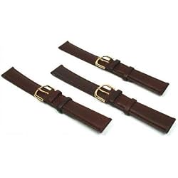 3 Brown Leather Watch Bands Padded Smooth Calf 18mm New