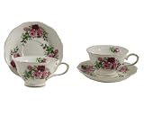 Gracie China Rose Chintz 8-Ounce Porcelain Tea Cup and Saucer with Gold Trim, Set of 2 Gift Boxed