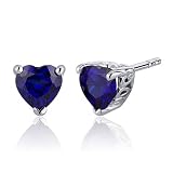2.00 Carats Blue Sapphire Heart Shape Stud Earrings in Sterling Silver Rhodium Finish