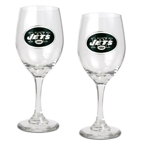 New York Jets NFL 2pc Wine Glass Set - Primary Logo
