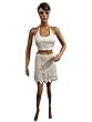 Bohoi Dress Sequin Embroidered White Halter Neck Blouse with Short Wrap Skirt