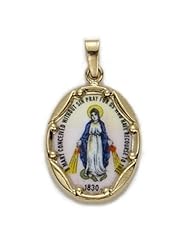 14K Gold Oval Enameled Miraculous Medal in a Polished Border Finish 14K Gold Jewelry 14K Gold Miraculous Patron Saint St. Medal Catholic Gift Boxed