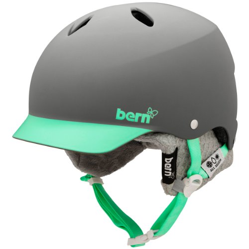 Bern Lenox EPS Matte Grey/Green Brim Helmet with Grey Knit (Small/Medium) On Sale