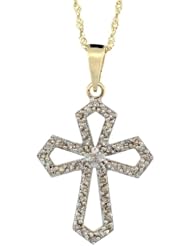 14k Gold Diamond Gothic Cross Cut Out Pendant, 0.31 cttw 7/8 inch tall