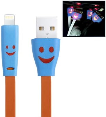 Product Ace Noodle Style Lightning 8 Pin USB Sync Data / Charging Cable for iPhone 5, iPad mini / mini 2 Retina, iPad 4, iPod touch 5, extends to 3 ft long (Smile Blue Orange)