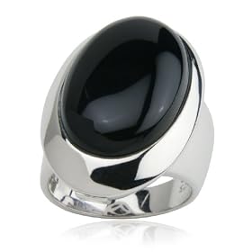 ELLE Black Agate Sterling Silver Ring, Size 6 by