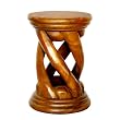 Handmade Furniture - 19" Carved Acacia Wood Round Wood End Table - Twisting Column Design