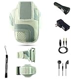 White Adjustable Deluxe Sportband / Workout Armband with Adaptable Neck Str ....