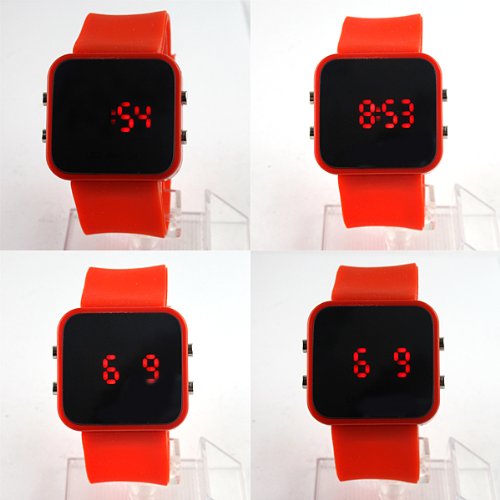Youyoupifa Cool Red Mirror LED Silicone Band Wrist Watch