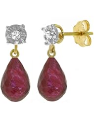 14k Gold Stud Earrings with Genuine Diamonds & Rubies