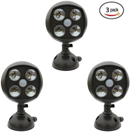 {Second Version} 600-lumen 4 LED Weatherproof Wireless Battery Powered LEDs Spotlight Wall Light with PIR Motion Sensor & Light Sensor for Outdoor lighting (4*3w LED Bulbs) 3-Pack