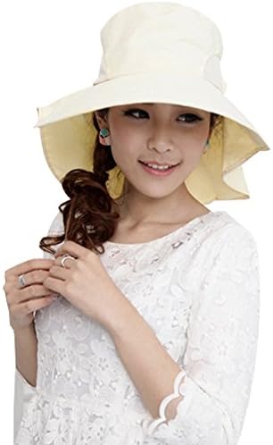 Women's Cotton UV Summer Beach Wide Large Big Brim Flap Hat Sun Visor (Beige)