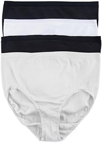International Intimates Juniors Dream Cotton Full Coverage Brief Panties 4-Pack (Large, Black/White)