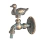 Sanifri 470010217 Nostalgie-Auslaufventil, Messing-patiniert mit Tiermotiv Ente. Langer Wandabstand mit massiver Wandrosette