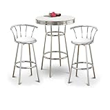 Chrome Bar Table & 2 Chrome 29" White Vinyl Seat Barstools