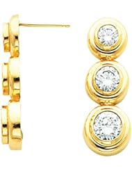 14K Yellow Gold Three-Stone Diamond Earrings - 2.00 Ct. Total Weight -- LIFETIME WARRANTY